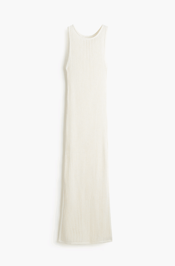White Pointelle-Knit Beach Dress